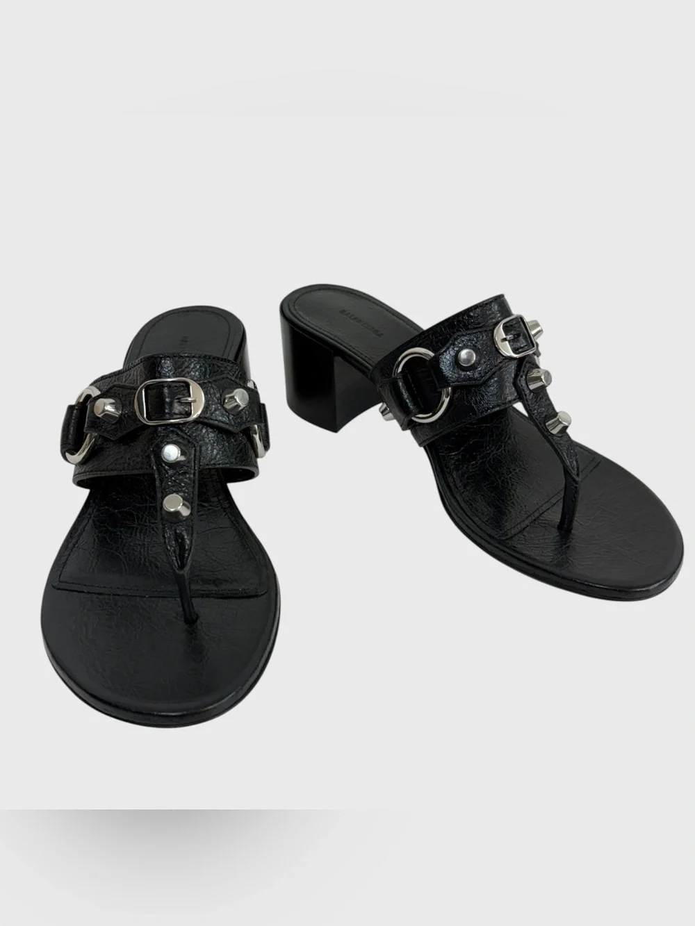 Balenciaga NEW Black Lamb Leather Silver Studded City Heeled Sandals Size 38 - Picture 15 of 15